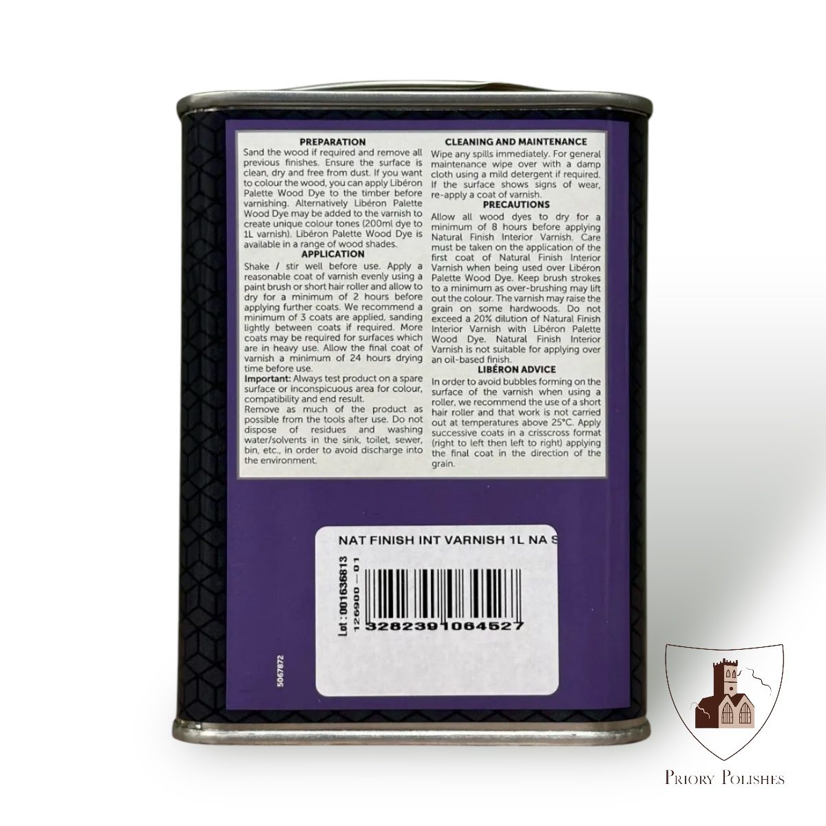 Liberon Natural Finish Interior Varnish back label